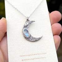 Moonstone textured crescent moon pendant