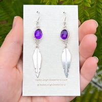 Amethyst feather earrings