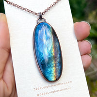 Snake silhouette necklace, labradorite and copper