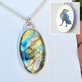 Crow necklace, labradorite & sterling silver