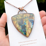 Copper labradorite dragon moon pendant