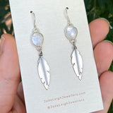 Moonstone feather earrings