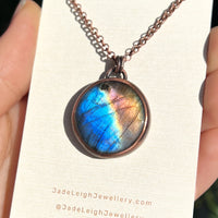 Dog paw print silhouette necklace, labradorite and copper