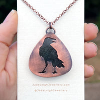 Raven / Crow spirit animal necklace, copper and labradorite