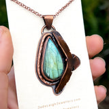 Wedge tailed eagle pendant, copper & labradorite