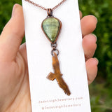 Wedge tailed eagle pendant, copper & labradorite