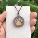 Cat paw print silhouette necklace, labradorite and copper