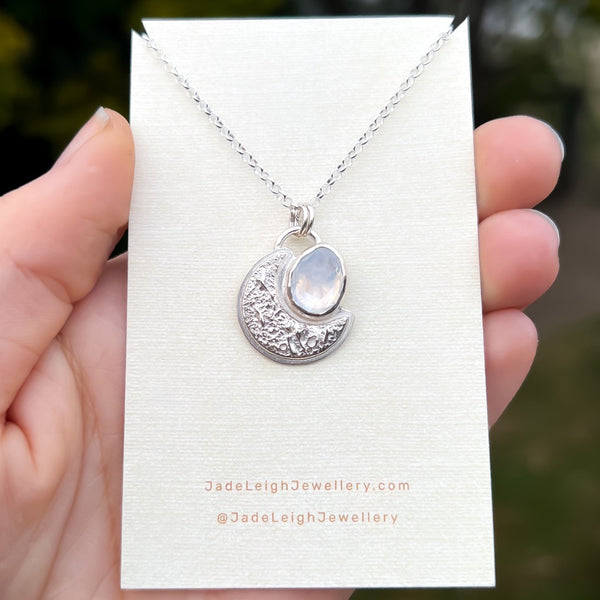 Moonstone textured crescent moon pendant