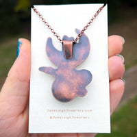 Copper dragon moon pendant with labradorite