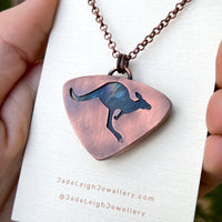 Kangaroo spirit animal necklace, copper and labradorite