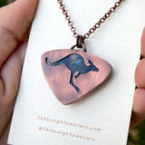 Kangaroo spirit animal necklace, copper and labradorite