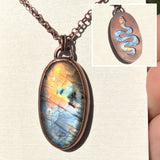 Snake silhouette necklace, labradorite and copper