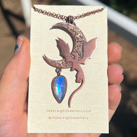 Copper dragon moon pendant with moonstone