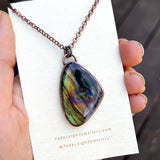 Gecko spirit animal necklace, copper and labradorite