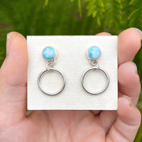 Larimar stud earrings with hoops