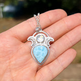 Larimar & moonstone moon phase pendant