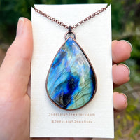 Cat silhouette necklace, labradorite and copper