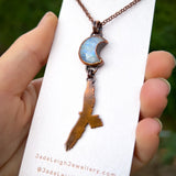 Wedge tailed eagle pendant, copper & moonstone