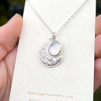 Moonstone textured crescent moon pendant