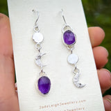 Amethyst asymmetrical moon earrings