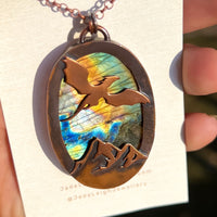 Copper labradorite dragon mountains pendant