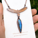Wedge tailed eagle necklace, copper & labradorite