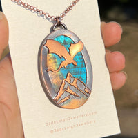Copper labradorite dragon mountains pendant