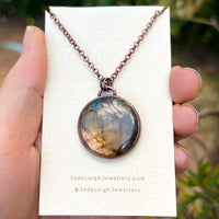 Dog paw print silhouette necklace, labradorite and copper