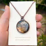 Dog paw print silhouette necklace, labradorite and copper
