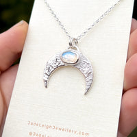 Moonstone textured crescent moon pendant
