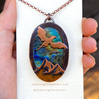 Copper labradorite dragon mountains pendant
