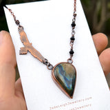 Wedge tailed eagle necklace, copper & labradorite