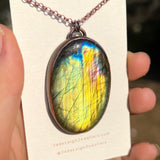 Copper labradorite dragon mountains pendant