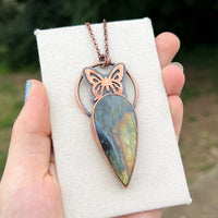 Copper labradorite butterfly pendant