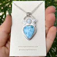 Larimar & moonstone moon phase pendant