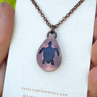 Turtle spirit animal necklace, copper and labradorite