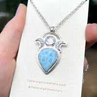Larimar & moonstone moon phase pendant