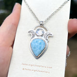 Larimar & moonstone moon phase pendant