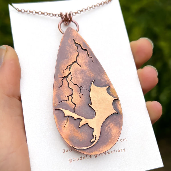 Copper labradorite dragon lightning pendant