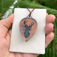 Stag silhouette necklace, labradorite and copper