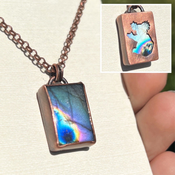 Koala silhouette necklace, labradorite and copper