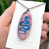 Snake silhouette necklace, labradorite and copper