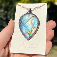 Copper labradorite dragon pendant