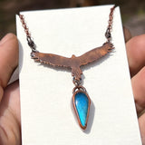 Wedge tailed eagle necklace, copper & labradorite