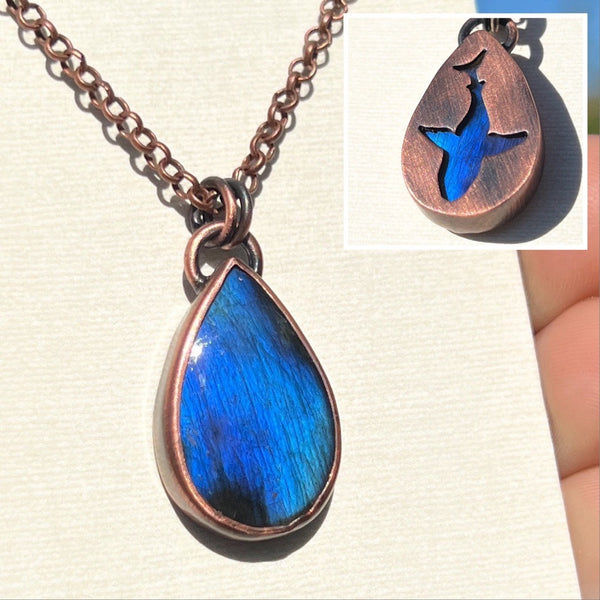 Shark spirit animal necklace, copper and labradorite