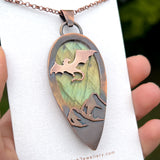 Copper labradorite dragon mountains pendant