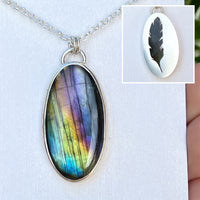 Feather necklace, labradorite & sterling silver