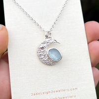 Aquamarine textured crescent moon pendant