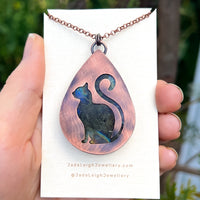 Cat silhouette necklace, labradorite and copper