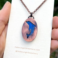Dolphin spirit animal necklace, copper and labradorite